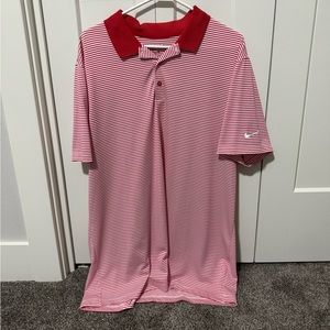 Nike Red & White Striped Golf Polo XL